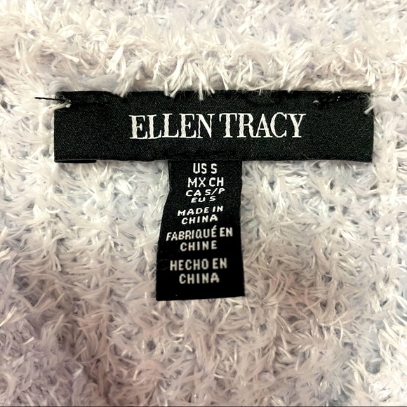 Ellen Tracy Fuzzy Blue Gray Stripe Sweater Sz S Soft - Picture 5 of 5